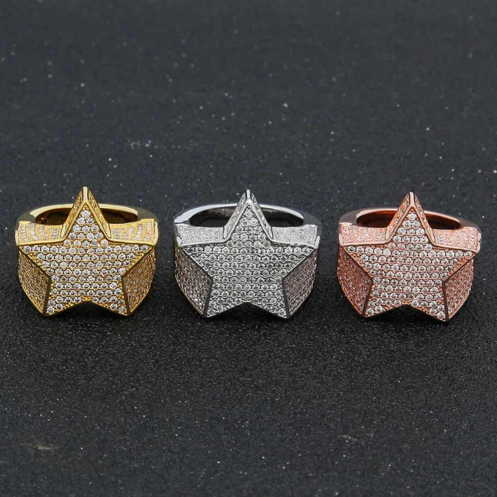 UWIN Ice Out Star Rings Gold Silver Color Full Iced Cubic Zirconia Hip Hop Ring Fashion Jewelry For Men And Women Drop 250225