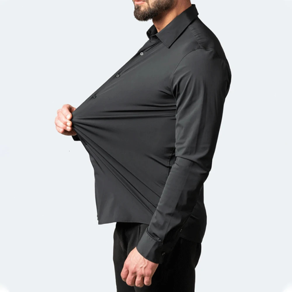 Elastic Shirt Men Long Sleeve Business Casual Clothing Slim Fit Social Shirt High Quality Black Elegant Shirts for Men 250224