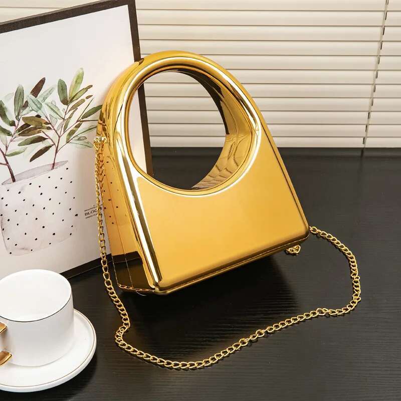 Golden Acrylic Glossy Box Evening Party Fashion Women's Small Square Crossbody Bag totes handbags women