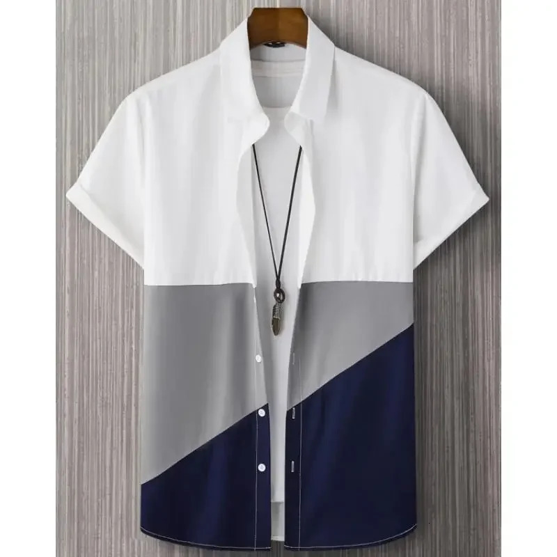 Shirts For Men 3d Patchwork Plaid Printed Men Clothing Summer Casual Short Sleeved Daily Street Tops Loose Oversized Shirt 250226