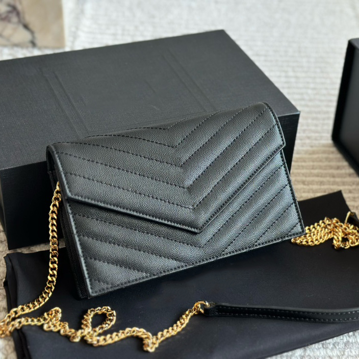 Designer bag chain shoulder bag high quality leather flip wallet caviar luxury crossbody bag black letter bag classic women's bag retro card bag