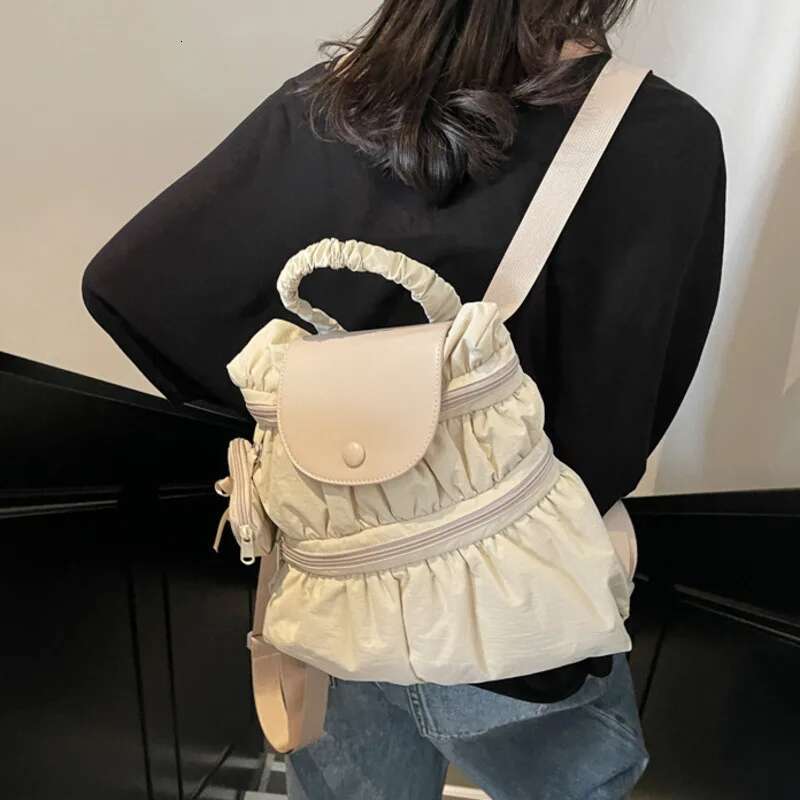 Double Zipper Design Korean Backpacks Large Capacity Casual Tote Bags Pleated Chic Students Bookbags Haruku Backpack For Women