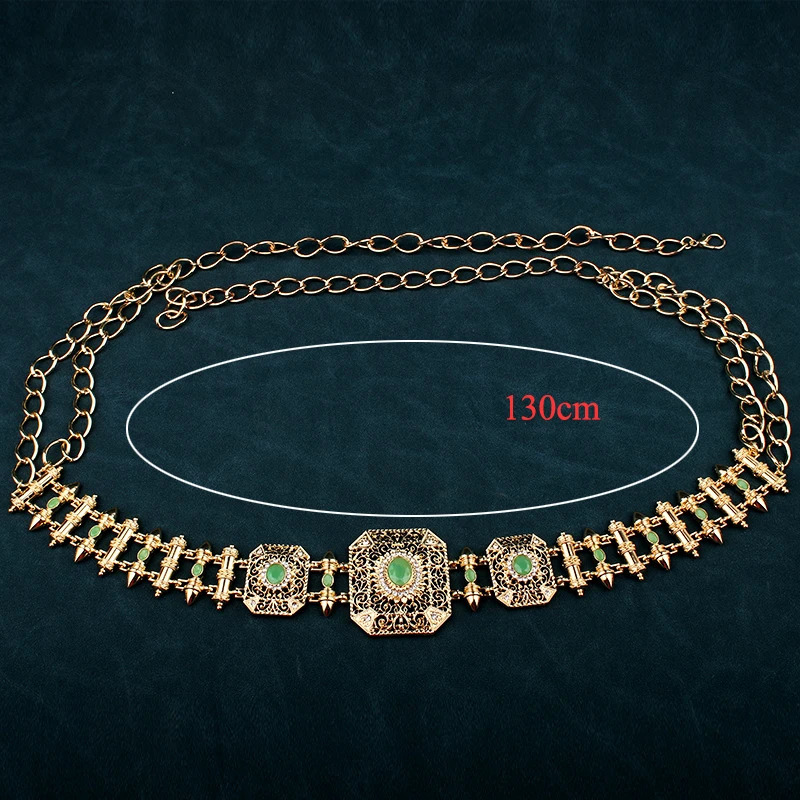 Square Rhinestone Caftan Belt Moroccan Jewelry Women Gown Chains Gold Color Muslim Chic Body Jewelry Bridal Gifts 250225
