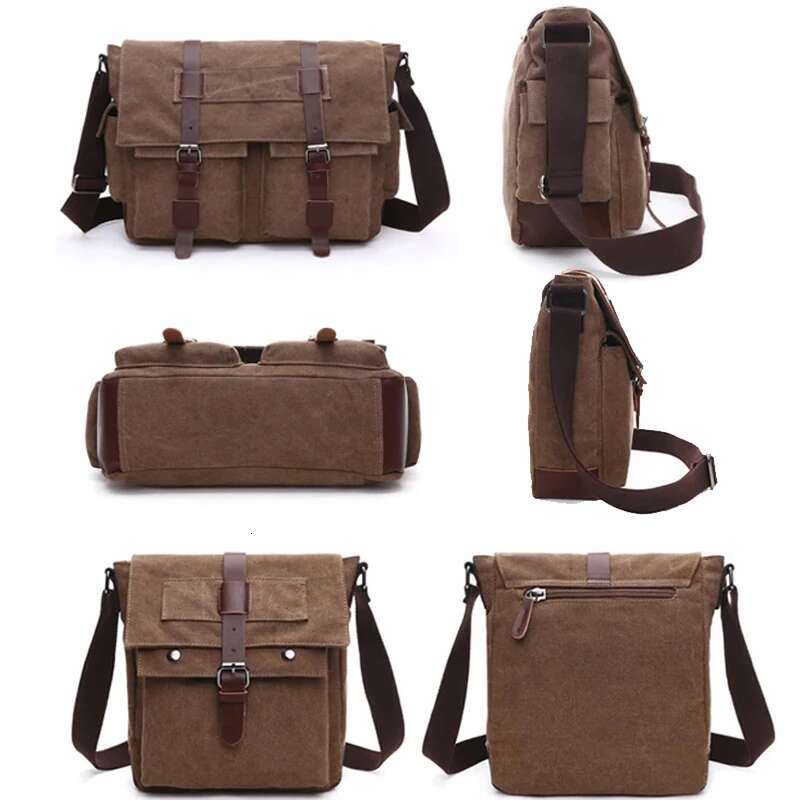 Scione Business Messenger For Men Shoulder Canvas Crossbody Pack Casual Office Travel Bag Vintage Retro Bags