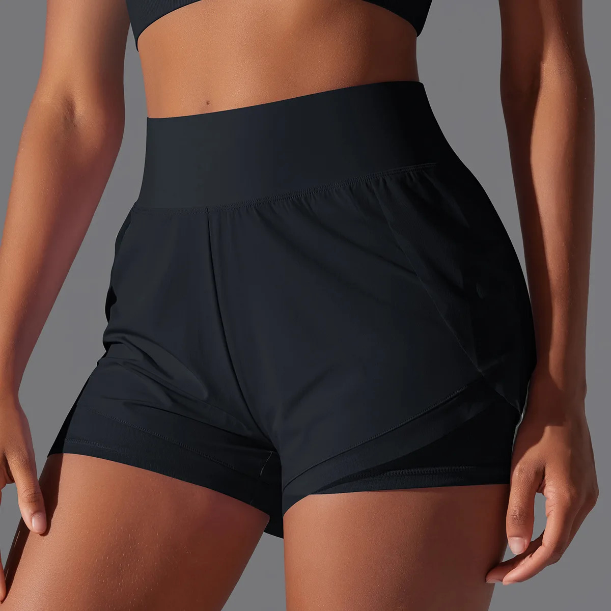 Loose Sports Shorts Womens High-waisted Double-layer Anti-slip Yoga Fitness Pants Running Fast Dry Training Outside Wearing 250226