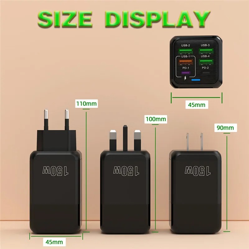USB Phone Charger 150W 6 Ports PD Type C Fast Charge Wall Charger For iPhone 15 Samsung Xiaomi EU/US/UK Plug Phone Power Adapter