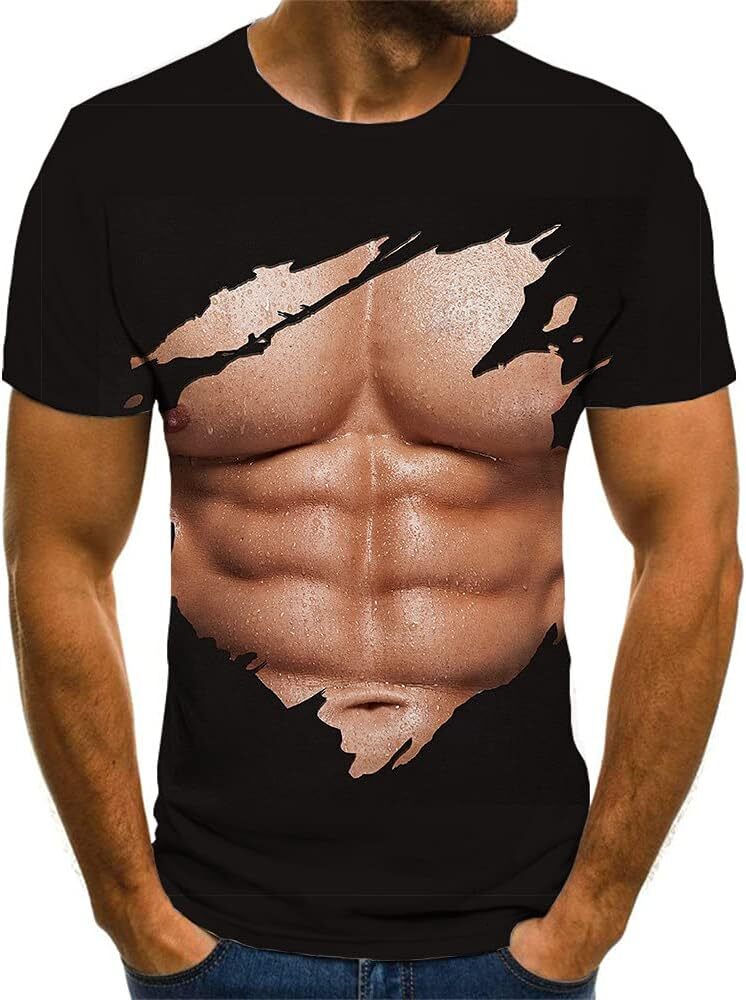 Mens T shirt Muscle Tee Shirts for Men Funny T-Shirt with Abdominal Muscle 3D Printed Graphics tee Casual tops summer clothes