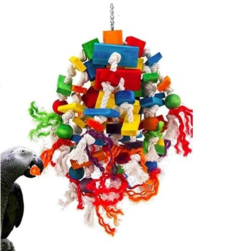 Wooden Bird Toys Large Bird Chewing Toy Parrot Birds Toys Accessories Big Parrot Cage Bite Toy for African Grey Macaws Cockatoos 250226