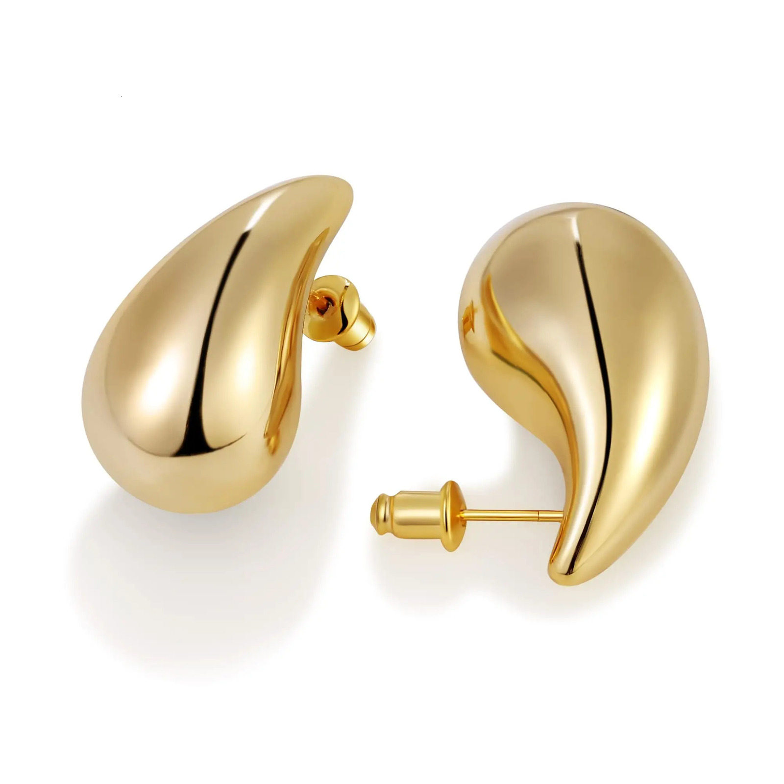 Shevalue Women Gold Teardrop Earrings Lady Chunky 14K Gold Plated Simple Water Drop Shape Earrings with 925 Sterling Silver Post 250225