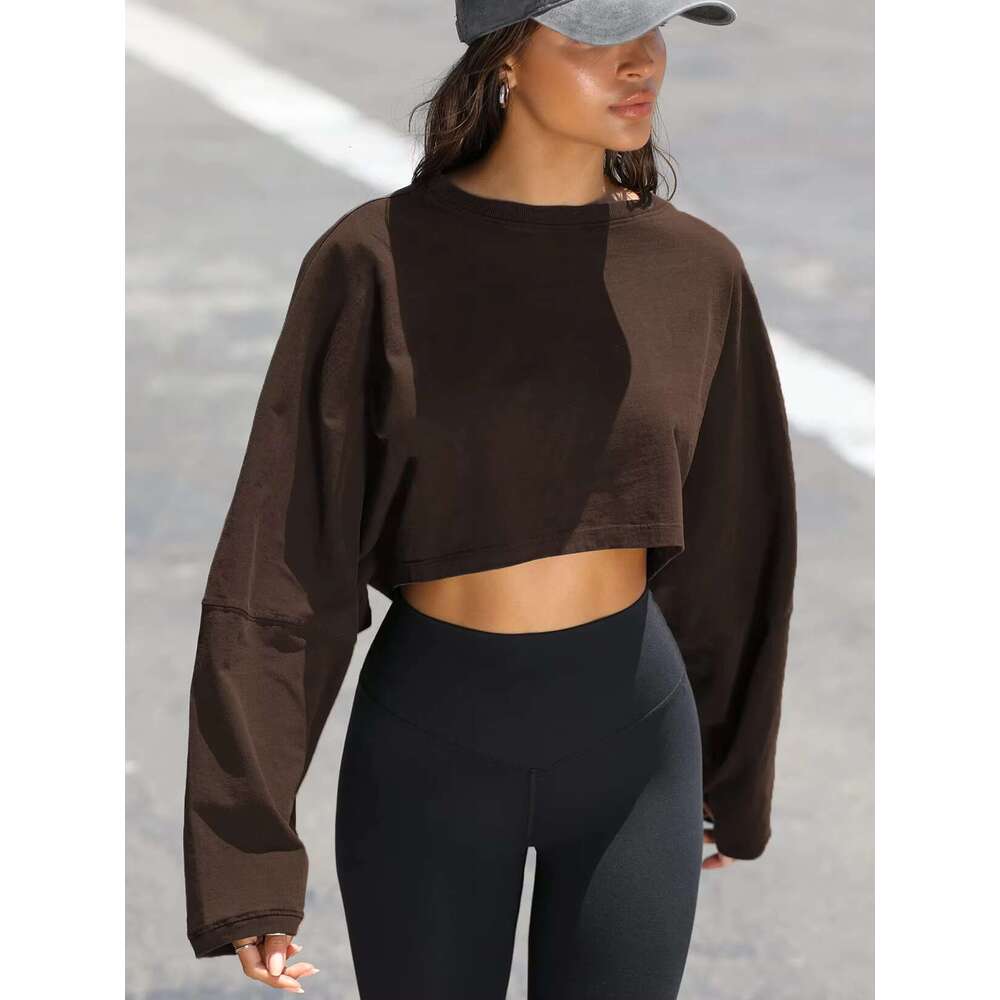 Custom Crop Hoodies For Women High Quality Cropped Tops Short Solid Color Casual Oversized Drop Shoulder Hoodie