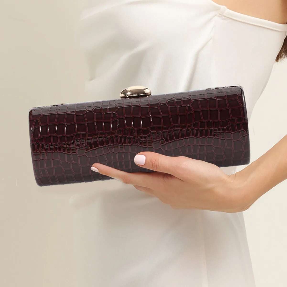 Summer New Retro Fashion Long Box Handbag Women's Brown Crocodile Pattern Wallet Casual Gold Metal Chain Handbag Designer Dinner Crossbody Bag