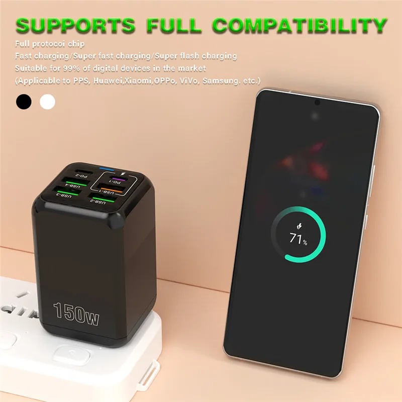 USB Phone Charger 150W 6 Ports PD Type C Fast Charge Wall Charger For iPhone 15 Samsung Xiaomi EU/US/UK Plug Phone Power Adapter