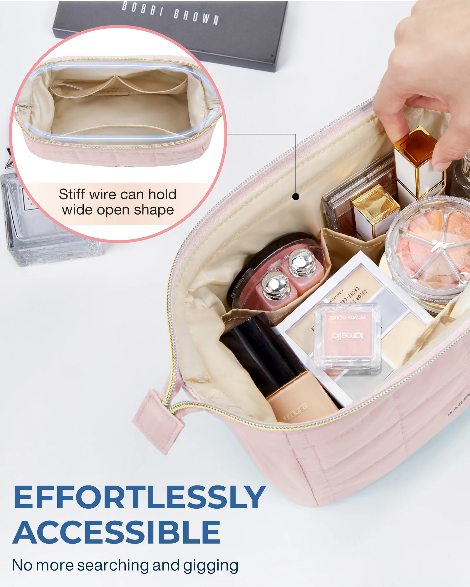 2025S New Free Shipping Designer Bag BAGSMART Puffy Padded Make Up Bags For Women Makeup Organizer Case Wide-open Pouch Toiletry Bag Travel Essentials