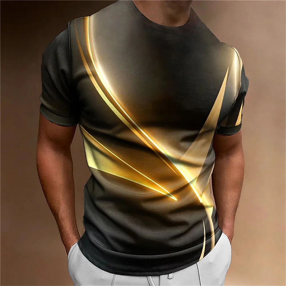 Mens T Shirt Curved Radiance Graphic 3D Printed T-shirts Casual Loose Short Sleeve Tees Oversized Men Clothing Tops Outdoor 250225