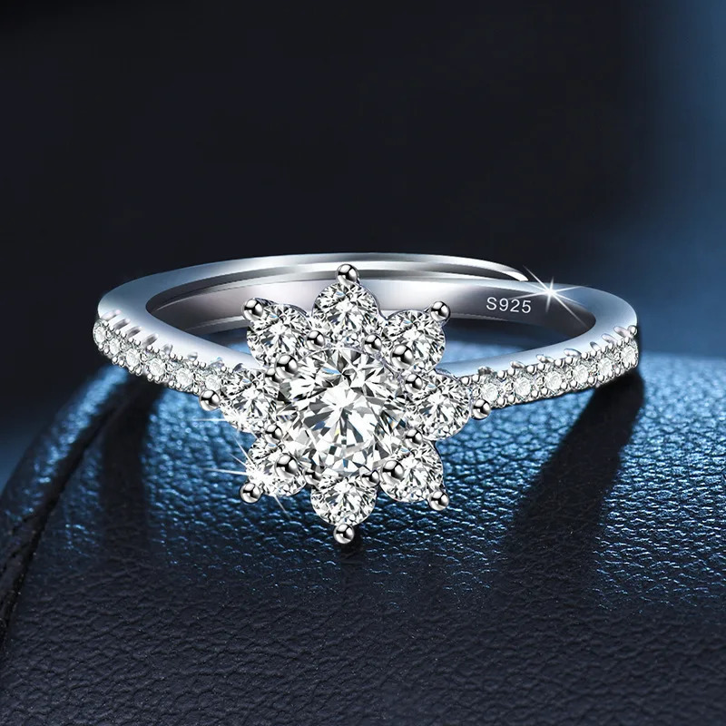 Classic 925 Sterling Silver Round Cut Sunflowers Engagement Ring Promise Bridal Ring Wedding Jewelry For Women 250220