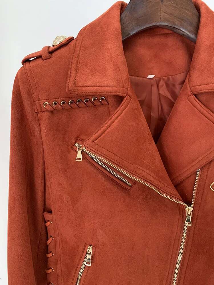 Newest F/W Designer Women's Rope Lacing Up Beaded Synthetic Suede Leather Motorcycle Biker Jacket womens designer clothing