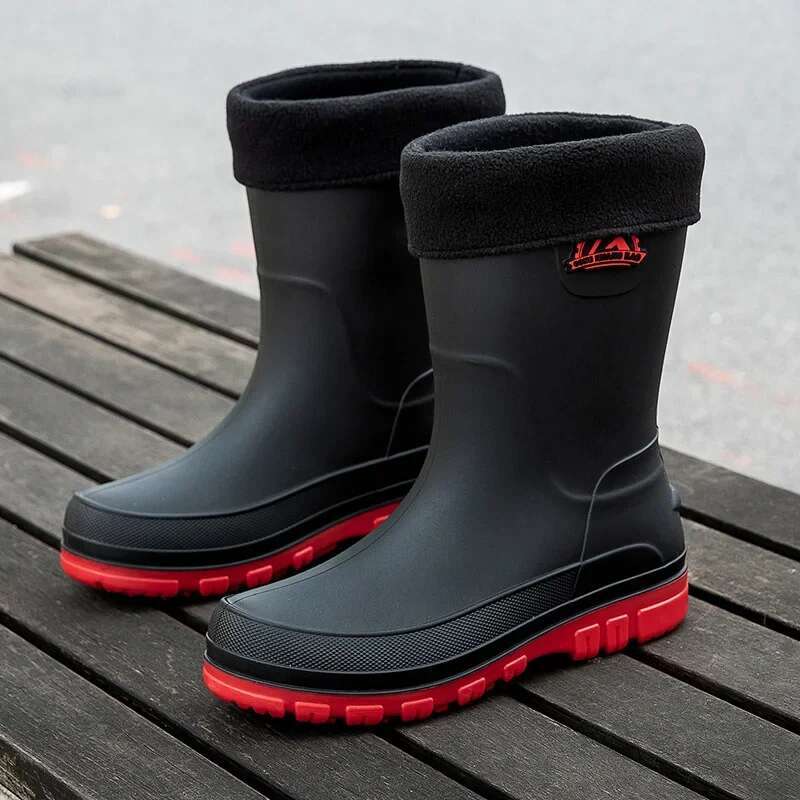 Men's Casual Waterproonti Slip Rain Boots Middle Tube Fashionable Work Rubber Shoes (Buy One Size Larger For Cotton Styles)