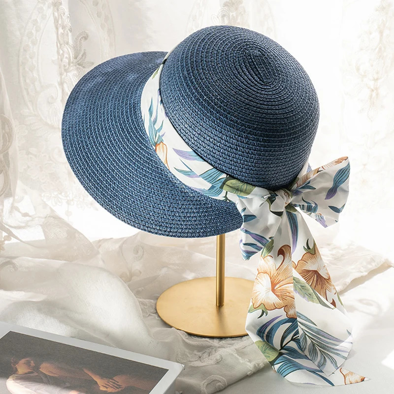 High selling womens summer tourism vacation sunshade and sunscreen hats leaf ribbon leisure beach large brim sun hat 250218