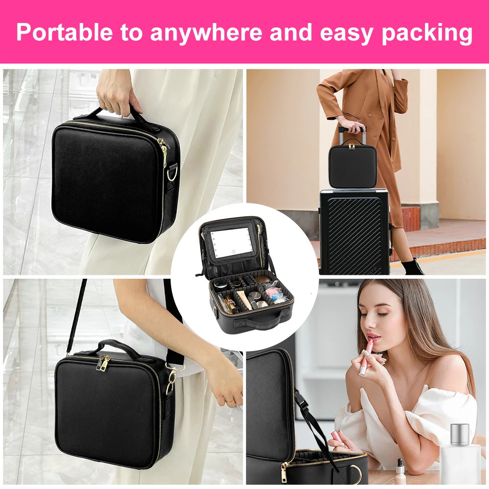 Ship from US Missmeeca Smart LED Cosmetic Case With Mirror Travel Makeup Bag Large Capacity Beautician Skincare Product For Women 250227FBB