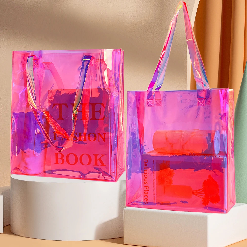 Ship from US Clear Tote Bag 2Pack Holographic Rainbow Iridescent Handbag for Sports Fan Games Work Security Travel Stadium Venues or Concert 250227FBB