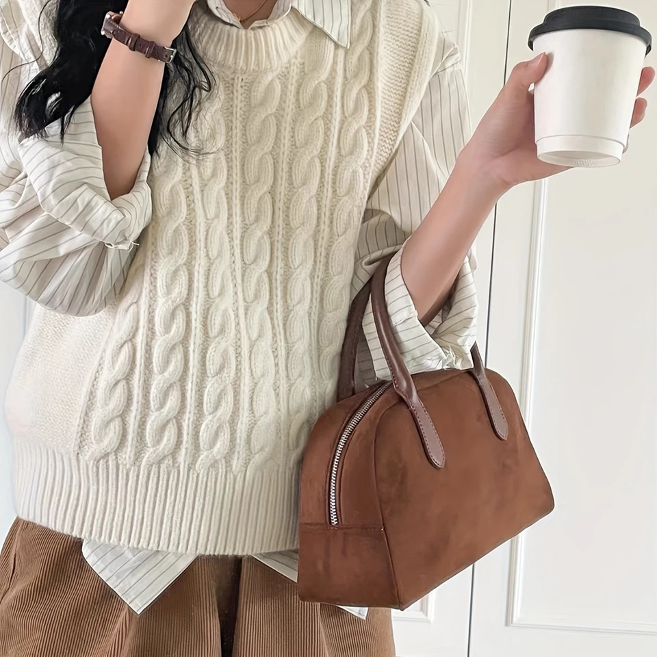 Ship from US Vintage Womens Bowling Handbag Retro Y2K Boston Bag with Trendy Double Handle and Zipper Stylish Purse for Fashionable Ladie 250227FBB
