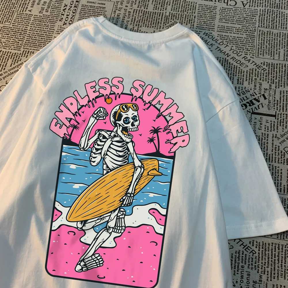Endless Summer Skull Surfing Men Tshirt Harajuku Quality T-Shirts Anime Cartoons T-Shirts Fashion Summer T-Shirt Cotton TopsT250227
