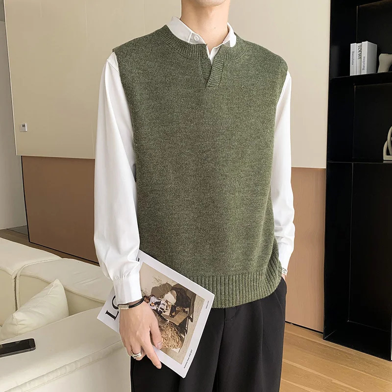 Winter Sweater Vest Men Warm Fashion Slim Fit Korean Casual Vneck Sleeveless Mens Jumper Clothes 250225