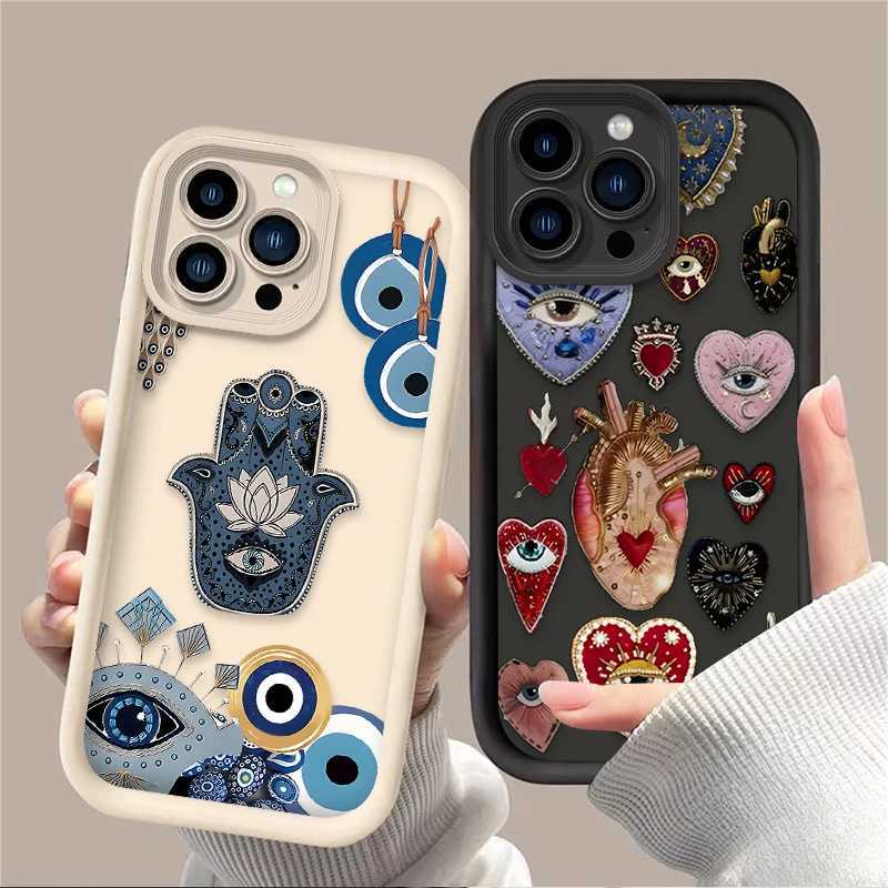 Evil Eye Art Love Heart Matte Phone Case For iPhone 16 15 14 13 12 11 Pro Max X XS X S Max XR SE 2020 7 8 Plus Silicone Cover Z250227