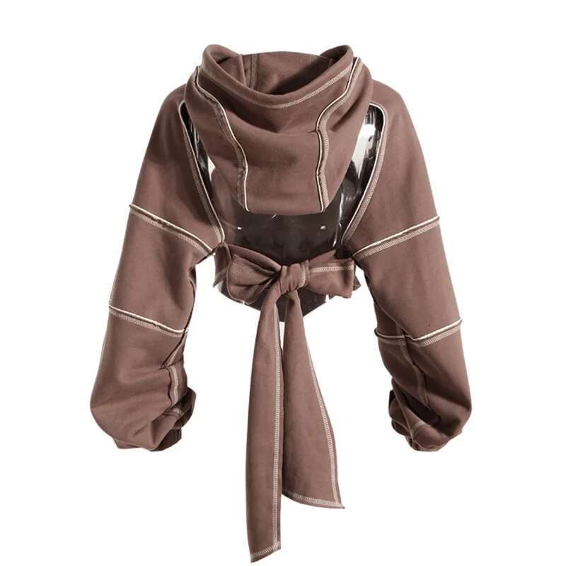 Color Blocking Bright e Decoration Women High Street Hoodies Y2K Clothes Haruku Hollow Out Back Lace-up Long Sleeve Tops