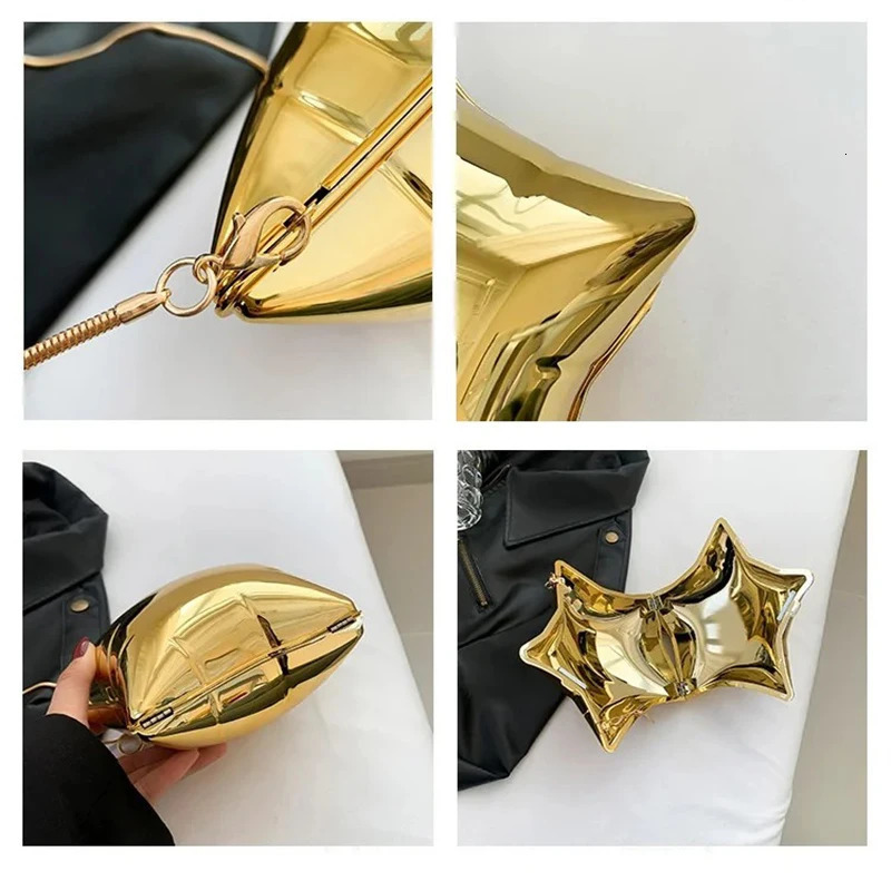 Nice n Gold And Silver Chain Womens Evening Bags Bright Face Five Pointed Star Shoulder bag Funny Party Bag 250226