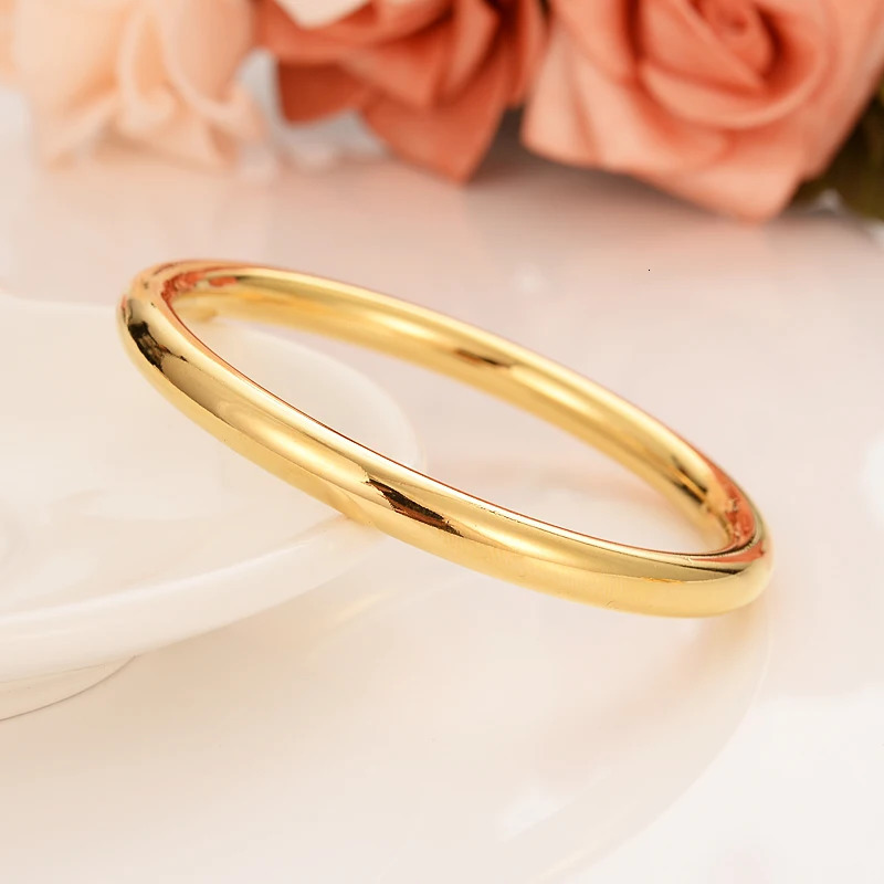 Fashion Dubai Gold Color Polish Jewelry Bangle Ethiopian Women Men Nicely Bracelets Wedding Bridal Gifts 250227