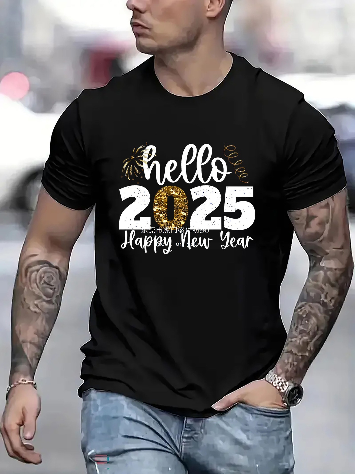 Designer Free Shipping 2025 Summer And Holiday Men's Fireworks Pattern T-shirt Casual Round Neck Short Sleeve