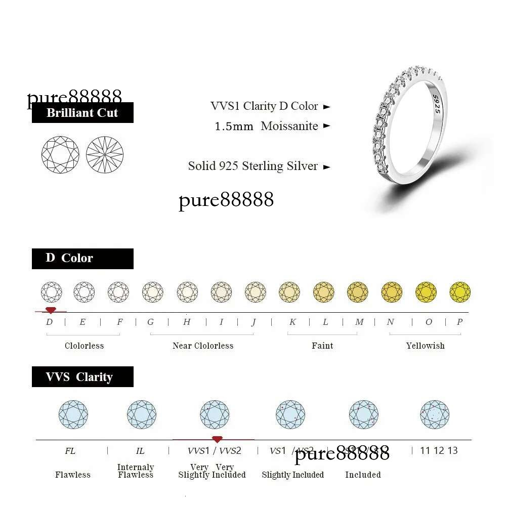 Moissanite Ring Sterg Sier with White Gold Plated Full Dia Eternity Band Engagement Wedding Rings for Women