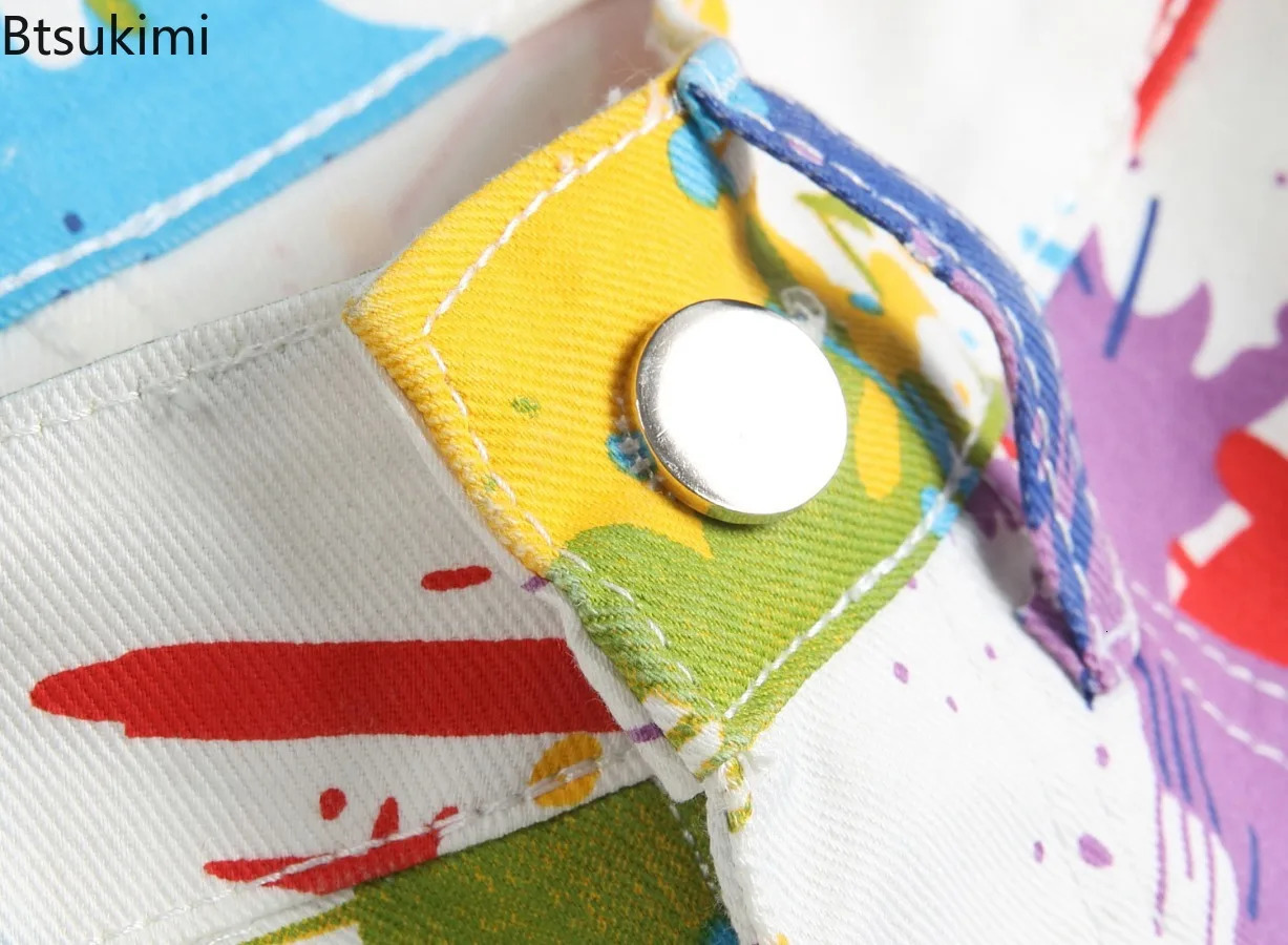 Mens Fashion 3D Print Jeans Hip Hop Streetwear Y2K Fancy Color Painted Stretch Denim Shorts Male Candy Casual 250226