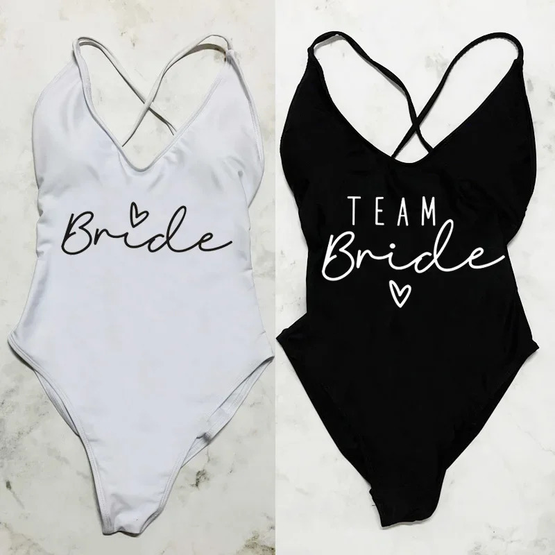 Sexy Padded One Piece Swimsuit Gold Printing TEAM Bride Swimwear Women Beachwear Bachelor Party Plus Size Bathing Suit Swimsuits 250227