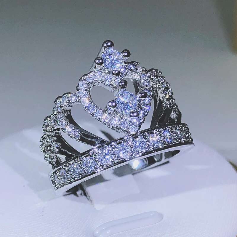 sier Fancy Crown Women Ring Best Anniversary Girl Gift Elegant Female Dance Party Trendy Jewelry Rings Wholesale