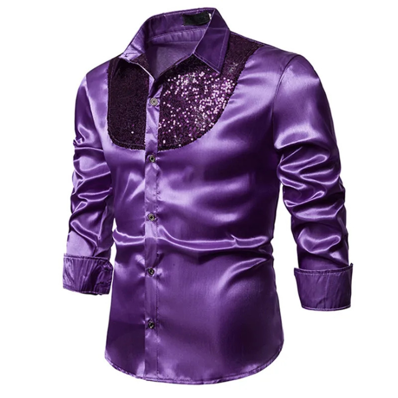 Long Sleeve Wedding Shirt For Men Soft Comfortable Shine Business England Style Sequin Formal Tops 250226