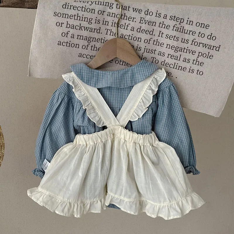 Spring Preschool Baby Clothing Set Long Sleeve Pure Cotton Plain ComboSleeveless Tank Top 0-24M Childrens Clothing Set 250227