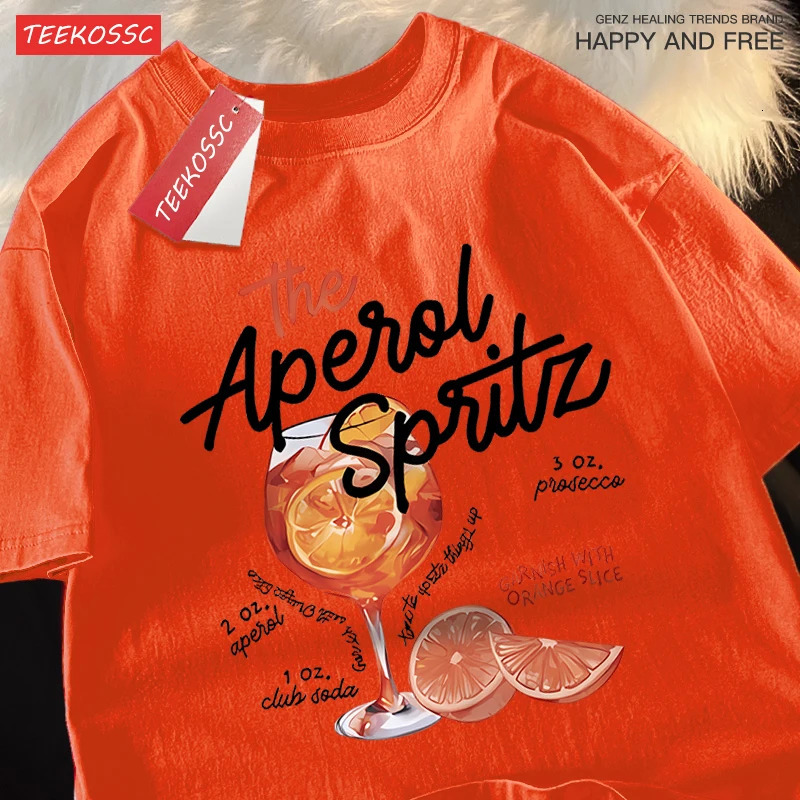 Iced Lemon Wine Beverage Print T Shirts Men Women Cute Crewneck Clothes Loose Summer T-Shirts Fashion Cotton Short Sleeve 250226