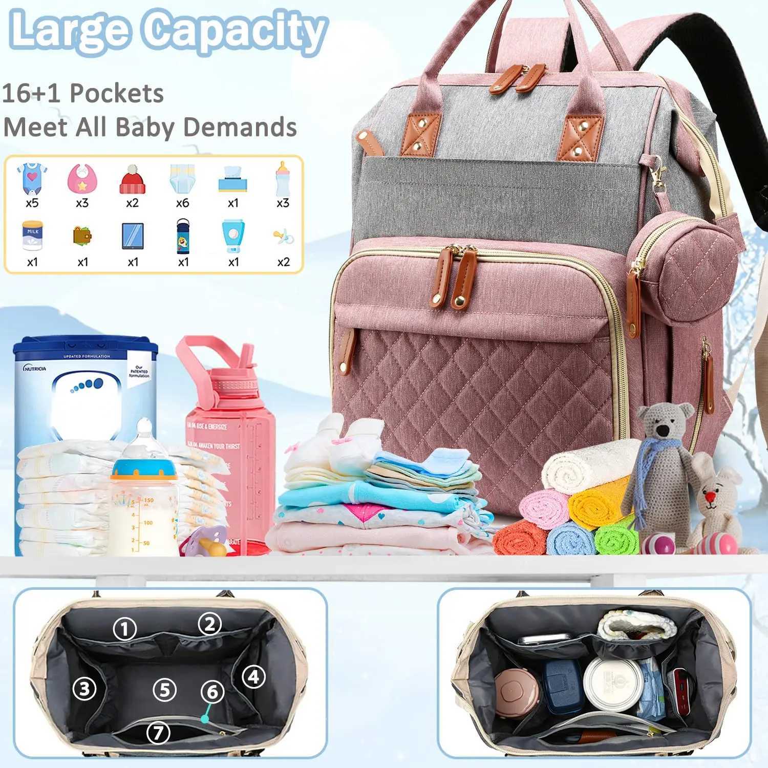 Diaper Bags Unisex Fashion Pacifier Case Changing Pad Large Capacity Mummy Backpack Diaper Bag For Travel Y250227VFYM