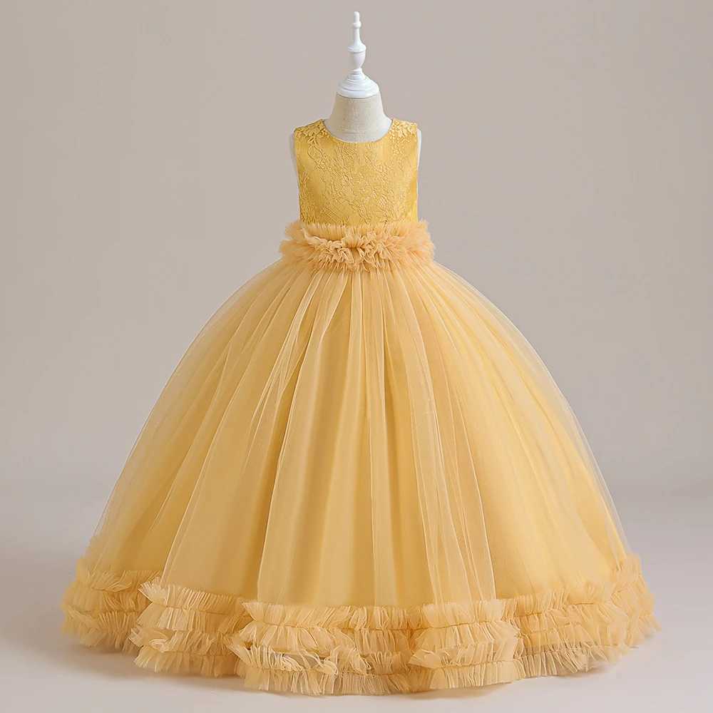 Girl's Dresses Girls Flower Elegant Princess Party Dresses Teenage Green Christmas Tulle Children Clothing Kids Wedding Evening Formal Dresses Y2