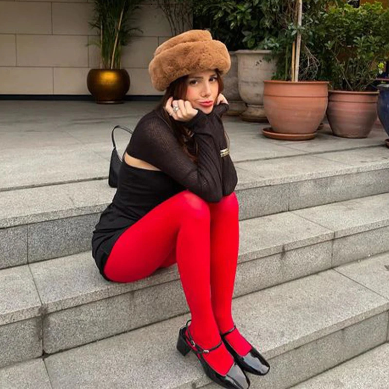 High-end Retro Burgundy Stockings Pantyhose Super Elastic Large Size Leggings Red Womens Sexy Tights Spring Autumn Winter 120D 250226