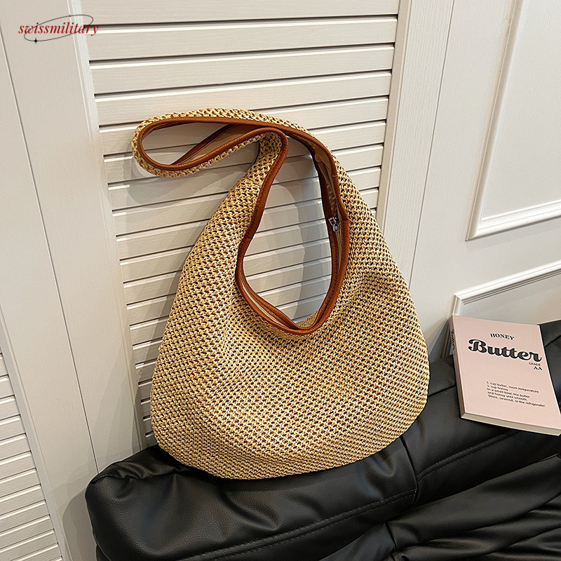 Straw bag for women 2025 new summer seaside vacation beach shoulder forest series handmade woven bag, large capacity #swissmilitary