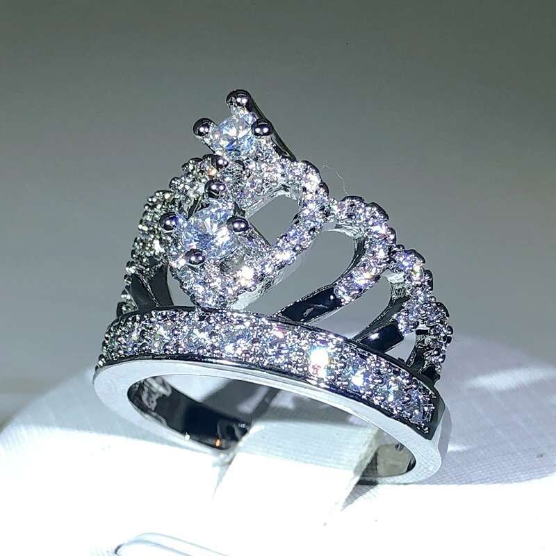 sier Fancy Crown Women Ring Best Anniversary Girl Gift Elegant Female Dance Party Trendy Jewelry Rings Wholesale