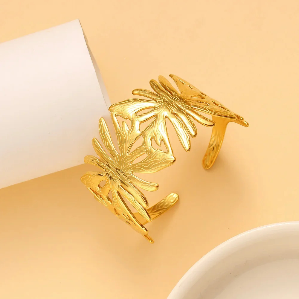 Vintage Wide Bangle Bracelet For Women Stainless Steel Gold Color Braided Opening Wrist Fashion Jewelry pulseras 250227