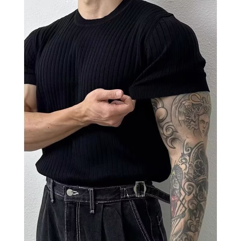 Designer Fashion High-end Summer Knitted Shirt Breathable Casual Short Sleeved Light Mature Men's T-shirt Top