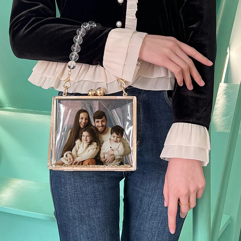 Ship from US Personalized Color Po Acrylic Purse Messenger Trapezoidal Clear Clutch Bag Summer Wedding Party Shoulder Messeng 250227FBB