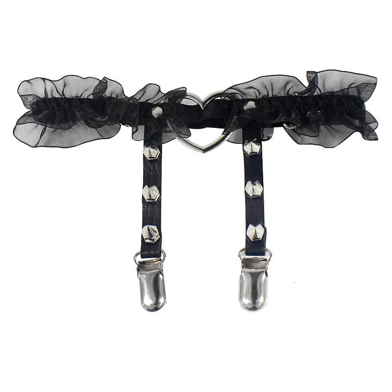 Gothic Women Sexy Lace Elasticity Heart Pu Leather Harness Tight Suspender Strap Leg Ring Garter Bondage Belt Female leg harness 250227