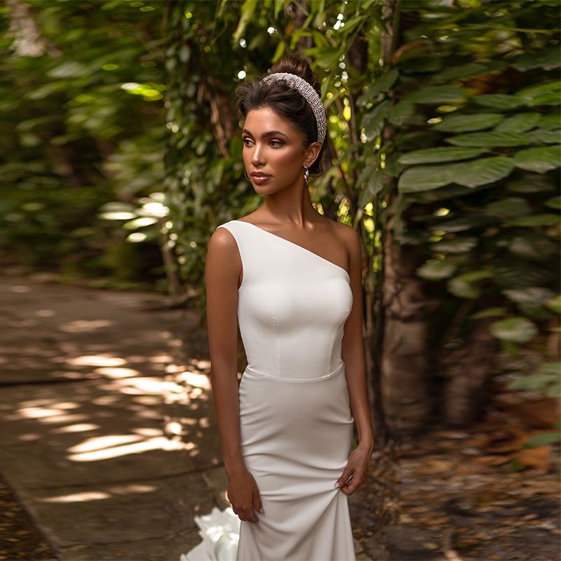 2025 Simple Wedding Dress Sleeveless Satin Mermaid Floor-length Bow One Shoulder Bridal Gowns Vestidos De Novias Robe de mariage