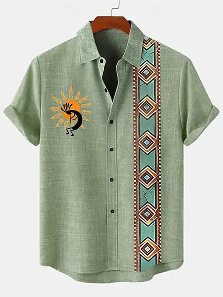 Summer Street Everyday Mens Casual Shirt Pool Beach Party Hawaiian Vintage Style Tribal Print Shortsleeved 250226